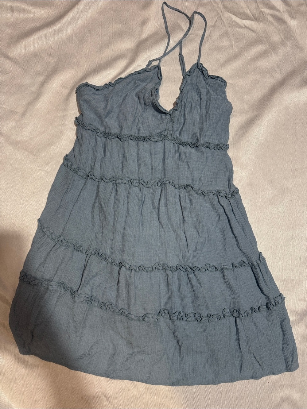 Love Tree Dusty Blue Tiered Spaghetti-Strap Mini Dress